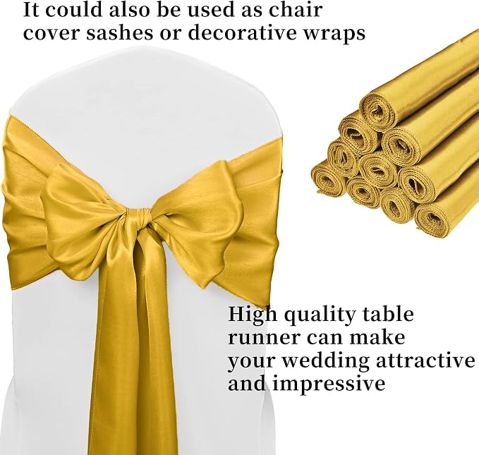 20-Pack Gold 12 x 108 inches Long Premium Satin Table Runner | Wedding - Image 3