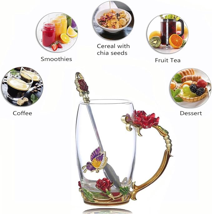 Glass Fancy Tea Cup Set Birthday Christmas Valentine's Day Gift Idea - Image 3