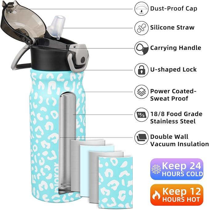 BJPKPK 18 oz Water Bottle with Straw & Handle, Insulated Stainless Flask | Leak - Image 2