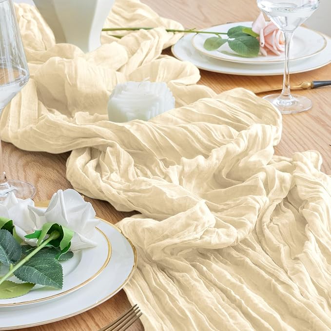 Cheesecloth Table Runner 10FT 12Pcs Beige Boho Gauze Rustic Sheer Runners | - Image 6