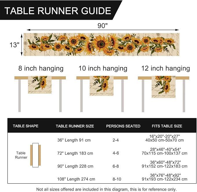 Seliem Fall Sunflowers Table Runner, Vintage Spring Summer Flower Home Kitchen - Image 7