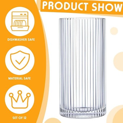 Zhehao 12 Pcs Ribbed Drinking Glasses Set 12 oz 14 oz Glass Cups Vintage - Image 4