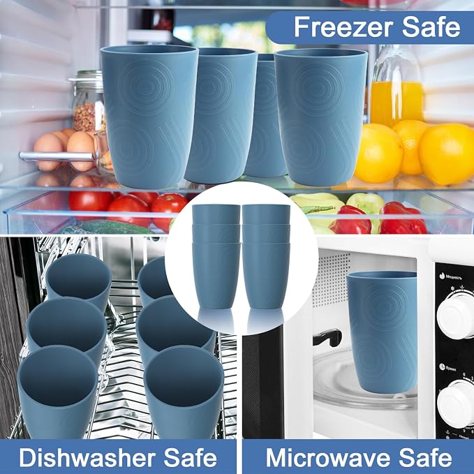 16oz Plastic Drinking Glasses, Wheat Straw Cups Set of 6 - Image 5