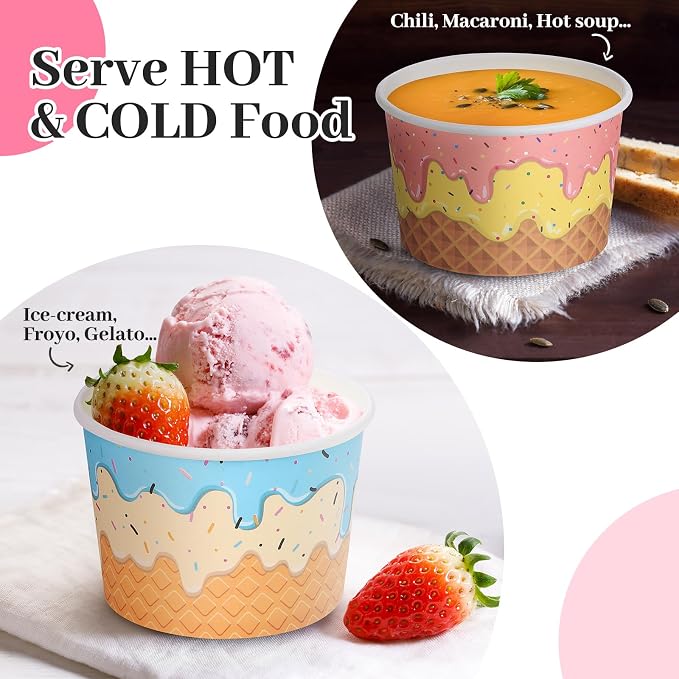 Aodaer 300 Pack 8 oz Paper Cups Disposable Ice Cream Bowls Dessert Cups Sundae - Image 3