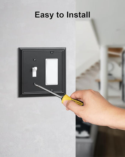 2-Pack Combo Toggle/Decorator Light Switch Cover Plate, Matte Black Decorative Electrical Outlet Covers, Durable Natural Bamboo Fiber Switch Plates and Outlet Covers, Corrosion Resistant