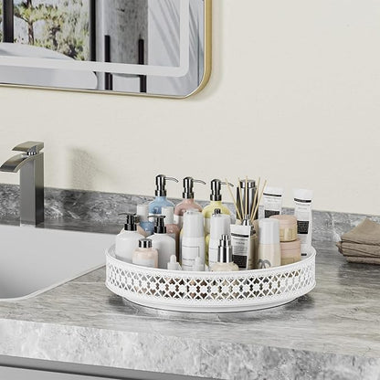 Ovicar Lazy Susan Turntable Organizer - 13 inch Rotating Spice Rack Metal Lazy Susan for Cabinet Pantry Kitchen Countertop Dining Table Cupboard Bathroom Vanity Refrigerator White