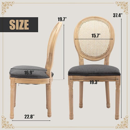 SoarFlash French Dining Chairs Set of 4, Vantage Dining Chair with Round Back, Farmhouse Country Rattan Dining Chair for Kitchen,Bedroom,Deep Grey
