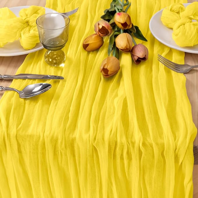 Yellow Guaze Cheesecloth Table Runner Rustic Table Decor 10ft | Lightweight by MLMC
