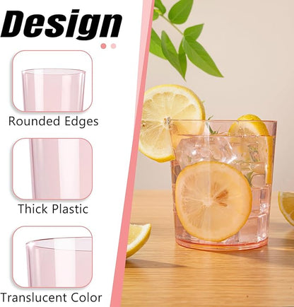 Liacere Plastic Drinking Glasses (Set of 12) 14 oz Pink Reusable Plastic Glasses Colors，Kitchen Water Glasses Cup,Bar Tumbler Glassware Set for Beer, Juice, Cocktail, Whiskey for Valentine’s Day