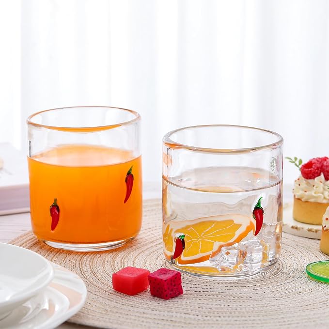 SiliFine 2 PCS Chili Icon Juice Glasses - 14oz Red Chili Stemless Wine Drinking - Image 2