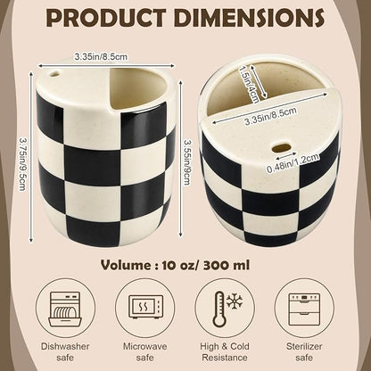 Ceramic Mug with Sip Hole 10 oz Novelty Checkered Coffee Mug | Hand Painted - Image 2