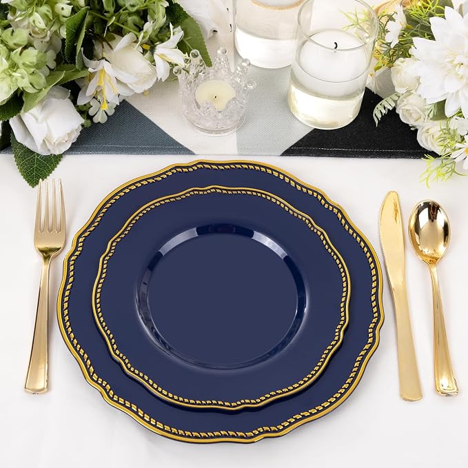 60 Pcs Blue Gold Dessert Plates - Image 6