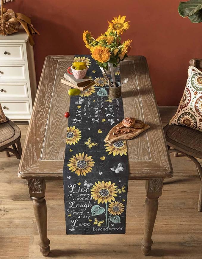Retro Sunflower Table Runners 108 Inches Long, Spring Summer Farmhouse Table - Image 4