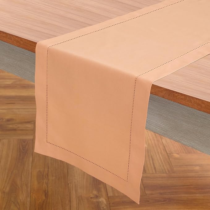 Solino Home Cotton Linen Dining Table Runner Peach Hemstitch, 14 x 120 in | - Image 2