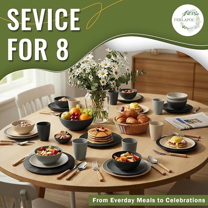 40 PCS Wheat Straw Dinnerware Set | Service - Image 7