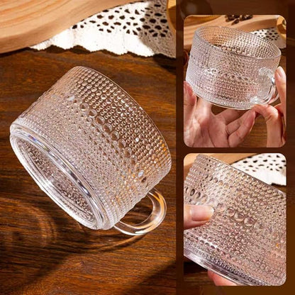 6 PACK Vintage Glass Coffee Mugs 14oz Clear Embossed Tea Cup Set - Image 5