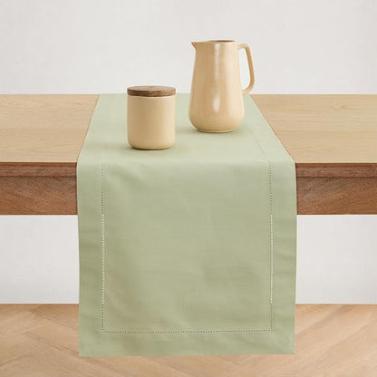 Solino Home Cotton Linen Table Runner Sage, Hemstitch Collection 14 x 72 in | by SolinoHome