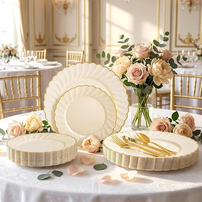 YOUBET 175PCS Ivory Scalloped Plastic Plates - Image 5