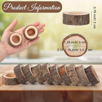 Set of 24 Wooden Bark Napkin Ring Handcrafted Wooden Napkin Holder Rustic Napkin Rings Buckles Party Gift Farmhouse Table Decoration for Dining Wedding Birthday, Everyday