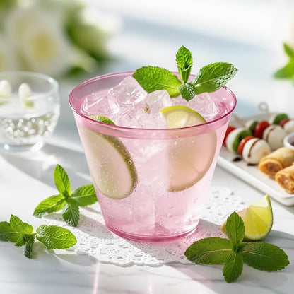 Glowserve 9 OZ Pink Disposable Plastic Cups Cocktail Cup 50 Pack | Fancy - Image 7