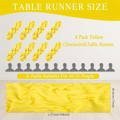 8 Pack Yellow Cheesecloth Table Runner 17x108 inch Rustic Gauze Table Runner - Image 2