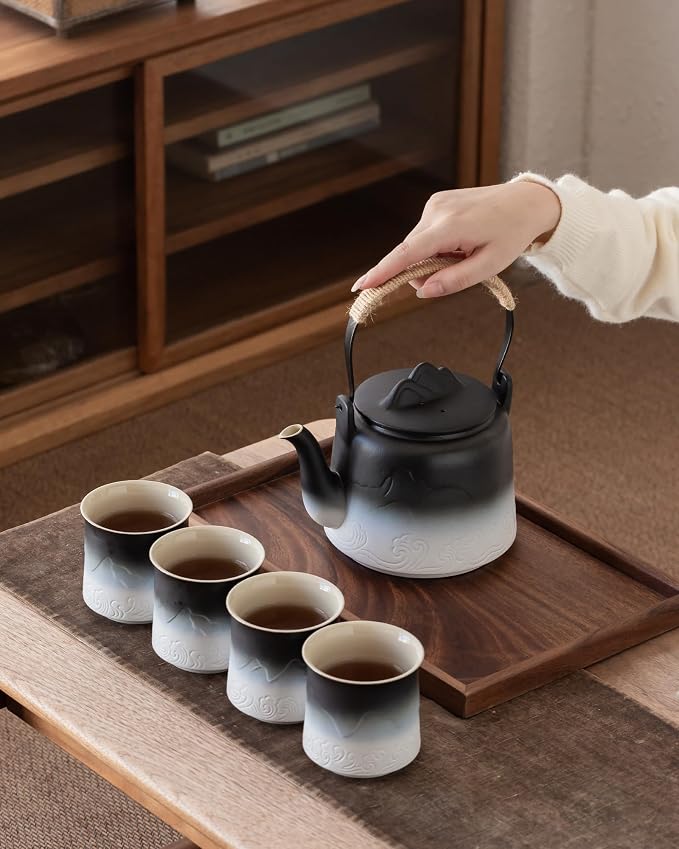 ZENS Japanese Tea Set with 4 Cups, 33.8oz Ceramic Infuser Pot - Image 7
