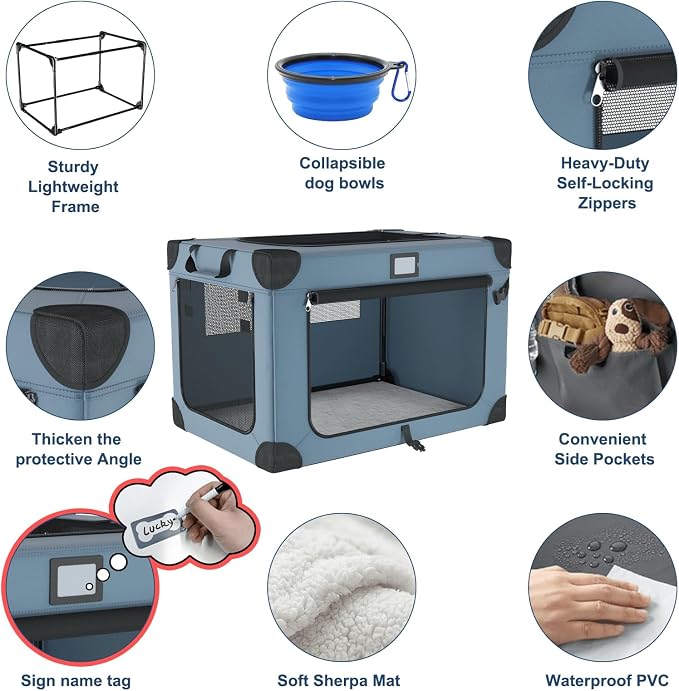 42 Inch Foldable Dog Travel Crate Blue - Image 4