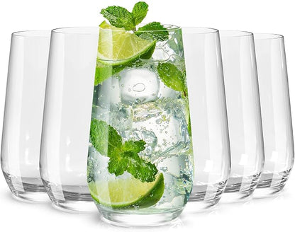 Wlasss Drinking Glasses Set of 6, 16.4 oz Crystal Water Glasses, Tall Glass Cups by WlasssLightweightGlasswareMakingLifeEasier
