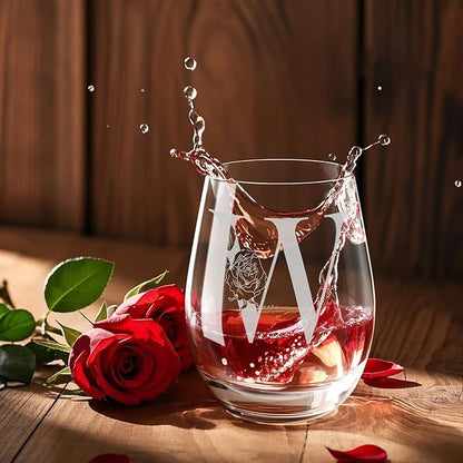 Valentines Day Gifts for Her, Gifts for Women Her Friend Mom Grandma Wife Sister Bridesmaid Nurse, Birthday Galentines Mothers Day Christmas, Personalized Initial Customized Wine Glasses 18OZ(W)