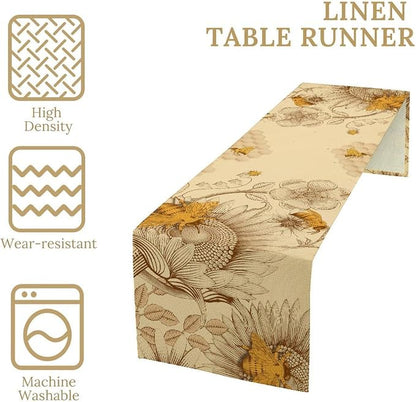 Vintage Bee Table Runner, Rustic Retro Wildflowers Print Home Farmhouse Table - Image 3