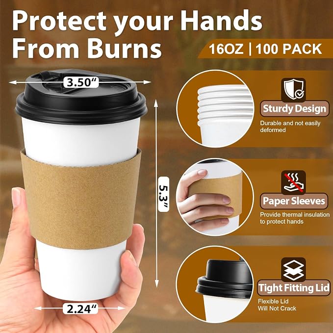 Clawsoff 100 Pack 16 oz Disposable Coffee Cups - Image 2