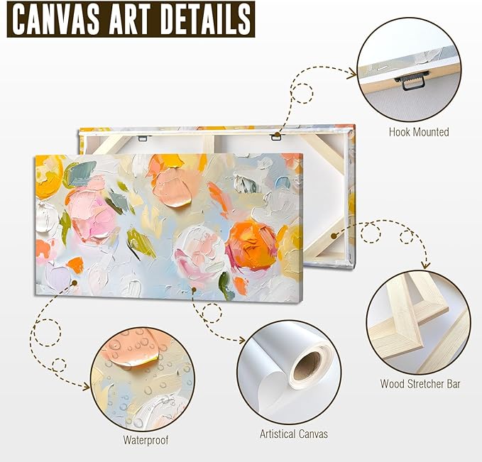 ADJUVANT Wall Art Impressionist Floral 40"L x 20"W, Colorful Flowers Canvas Painting Vibrant Blooms Artwork Soft Hues Prints Botanical Pictures Wall Decor for Living Room Bedroom Dining Room Home Office