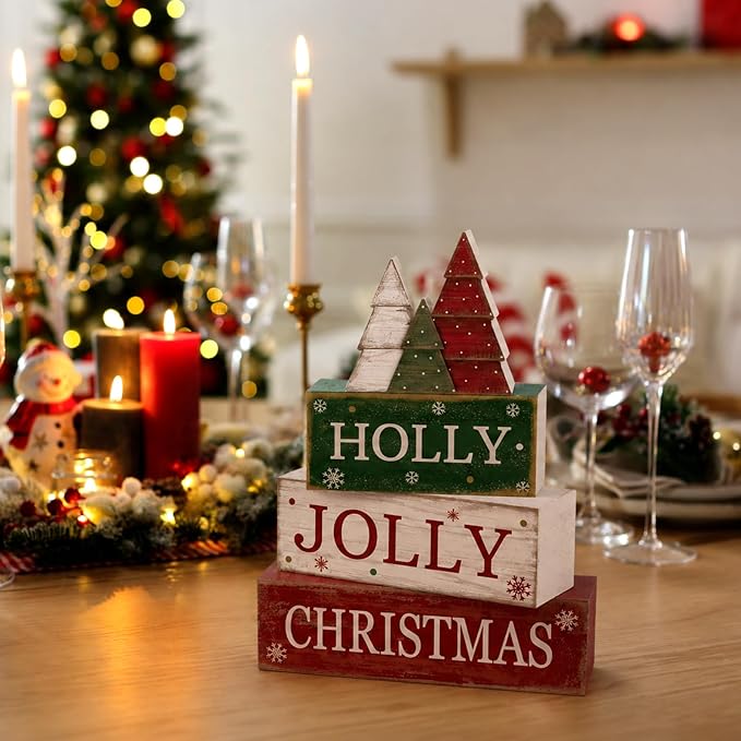 Moucuny 4 Pcs Christmas Table Decorations Rustic Christmas Tree Stacked Wooden - Image 7