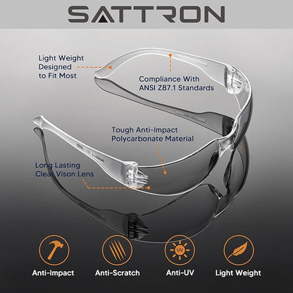 Clear Safety Glasses Bulk of 24, ANSI Z87.1 Eye Protection for Women Men, Scratch & Impact Resistant Protective Glasses, Ideal for Lab, Construction, Shooting