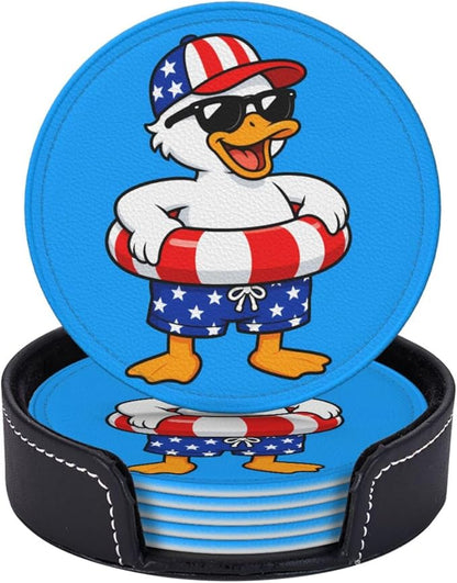 Cool Patriotic Beach Duck Leather Coasters Set of 6 by NeuKim