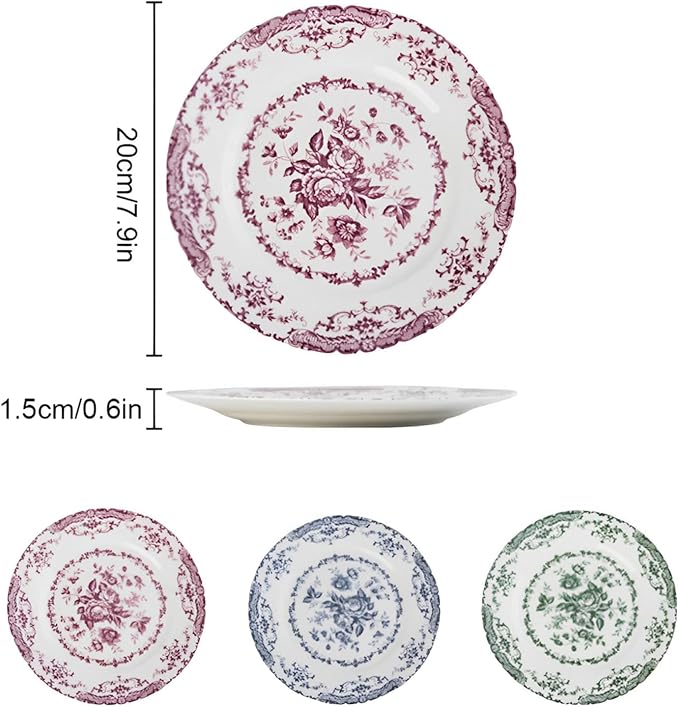 Ceramic Dinner Plates, 7.9 Inch Rose Flower Decorative, Microwave & Dishwasher - Image 7