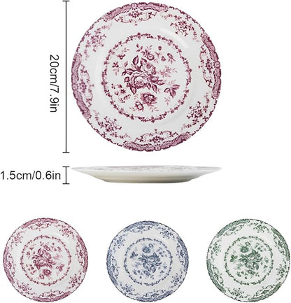 Ceramic Dinner Plates, 7.9 Inch Rose Flower Decorative, Microwave & Dishwasher - Image 7