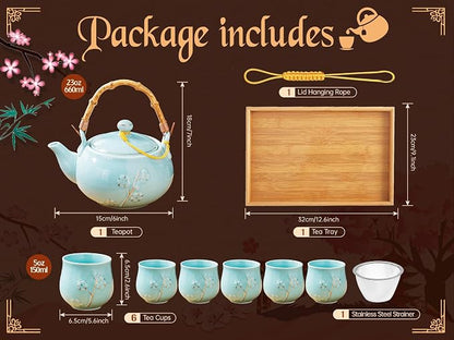 Japanese Tea Set with 1 Teapot, 6 Tea cups, 1 Tea Tray, 1 Stainless Infuser - Image 6