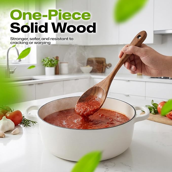 Teak Wooden Salad Spoon, Durable Wooden Serving Spoon, Nonstick-Safe Wooden - Image 6