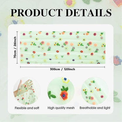 Artoid Mode Sage Green Embroidery Daisy Gauze Table Runner 120 Inch 10FT | - Image 5