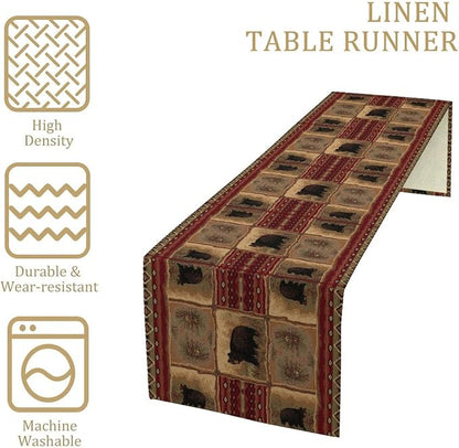 Rustic Bear Table Runner, Retro Vintage Bear Country Cabin Cottage Pine Tree - Image 4
