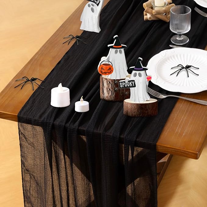 Cheesecloth Table Runner Summer Boho Wedding Shower Party Home Decor | Black by Socomi