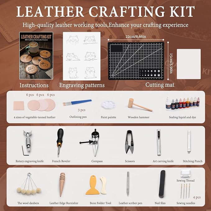 Nitlak Leather Crafting Kit, Leather Working Tools, Coaster Making Kit | - Image 2