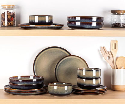 Ceramic Dinnerware Set for 4, 12-Piece Plates and Bowls Set | Handmade Reactive - Image 8