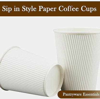 12oz Double Wall Ripple White Paper Coffee Cups- Pack of 50ct - Image 4