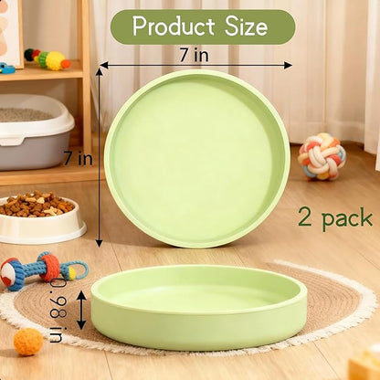 Silicone Cat Bowl Set of 2 Shallow Cat Dishes Small Non-Slip Pet Dog Bowls for Dry & Wet Food, Whisker Fatigue (Round Green)
