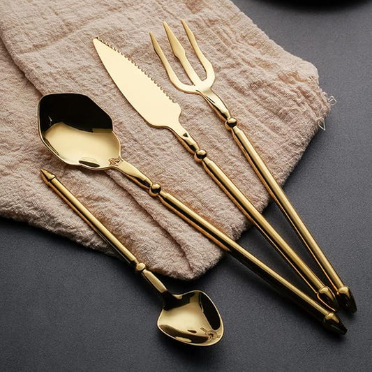 Gold Silverware Set for 8 Durable 18/10 Stainless Steel Flatware Set Creative Styles 32 Piece Modern Cutlery Tableware Utensils Set for Home Kitchen Wedding Restaurant Knives forks and Spoons