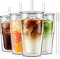 KEMORELA Set of 4 Double-Walled Glass Cups, 16 oz / 480 ml Insulated Tumblers by KEMORELA