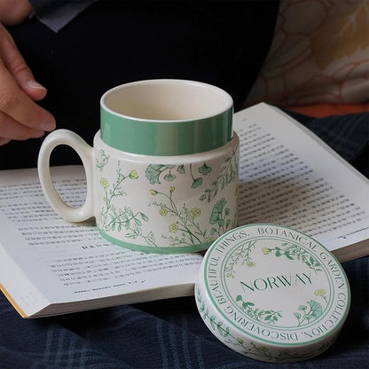 12.9oz Ceramic Coffee Mug with Lid, Flower Patterned Porcelain Mug, Ceramic Tea - Image 5
