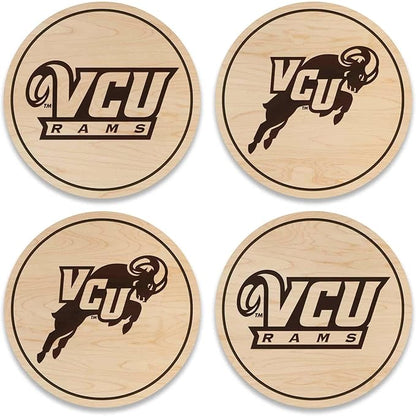 LazerEdge Virginia Commonwealth Wooden Coaster Set - Maple Wood - Officially Licensed Product - 4-Pack